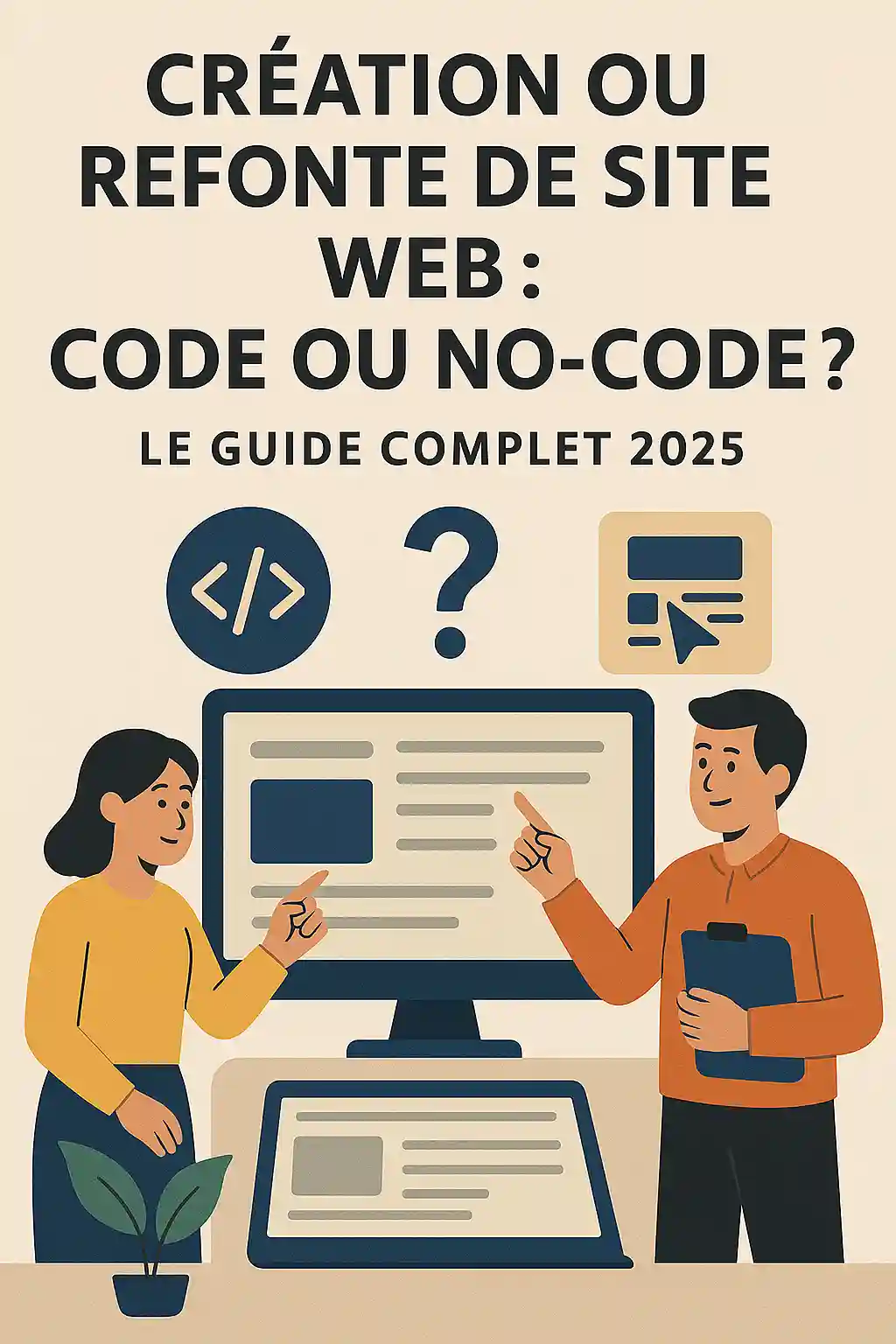 Illustration de l’article Création ou refonte de site Web : code ou no-code ? Le guide complet 2025