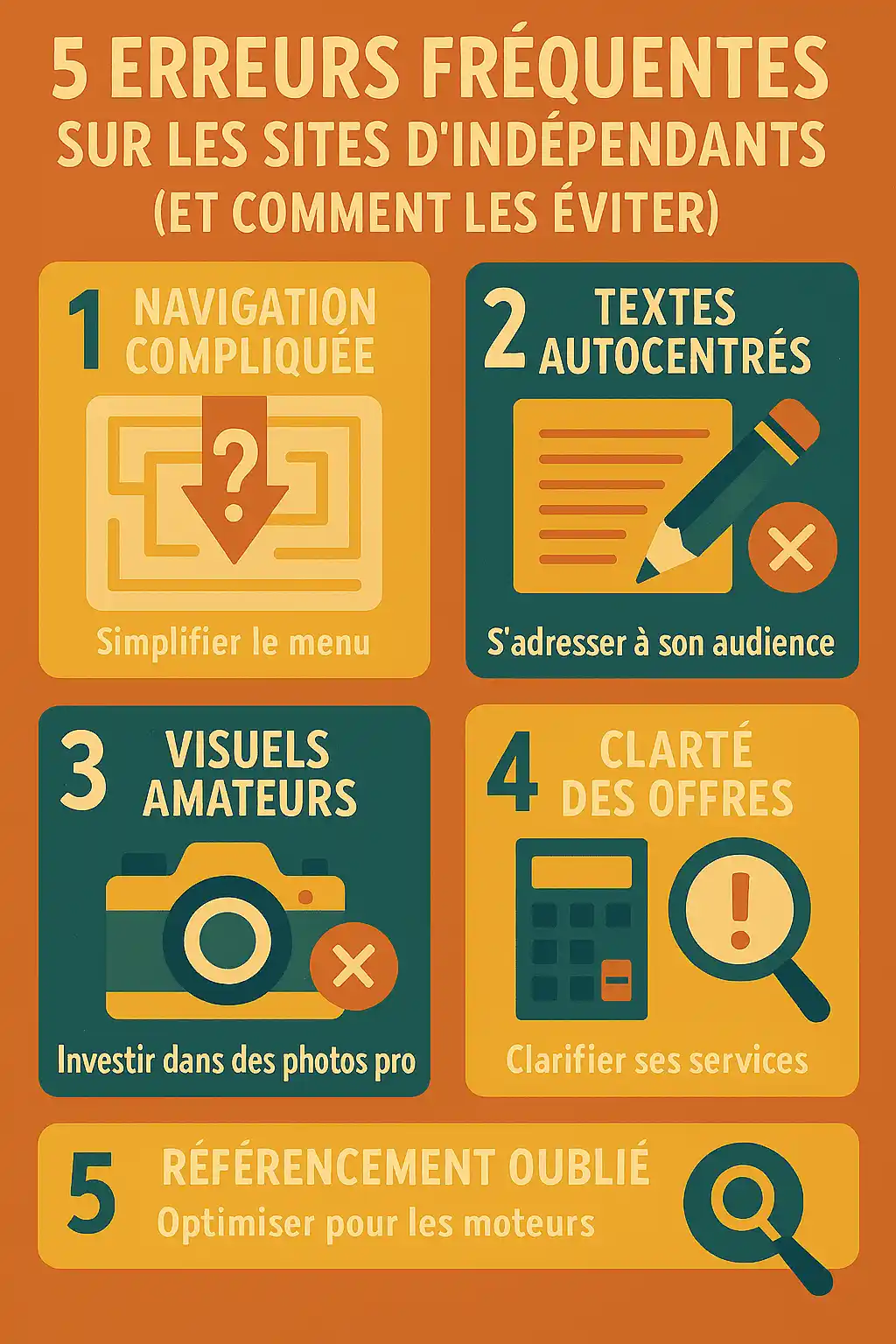 Illustration de l’article 5 erreurs fréquentes sur les sites d’indépendant.e.s (et comment les éviter)